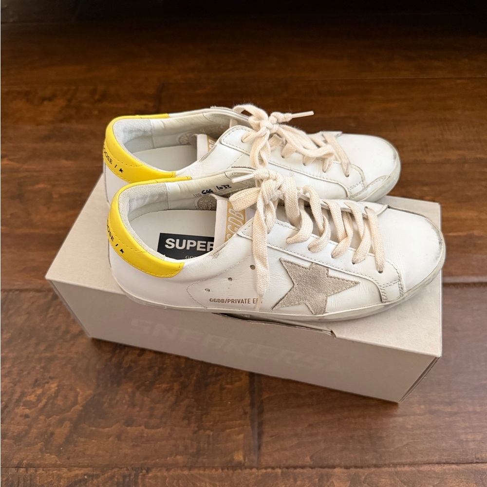 Golden Goose White and Yellow Sneakers